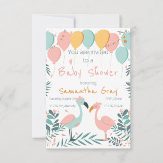 Baby shower flamingo design invitation