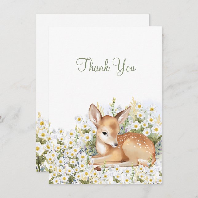 Baby shower Flat Thank You with an adorable  fawn. (Front/Back)
