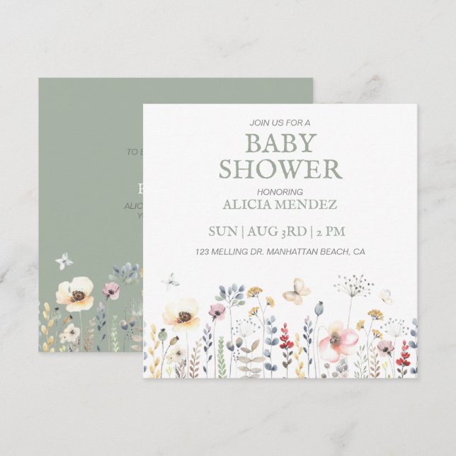 BABY SHOWER, FLORAL, BOTANICAL BABY SHOWER INVITATION (Front/Back)