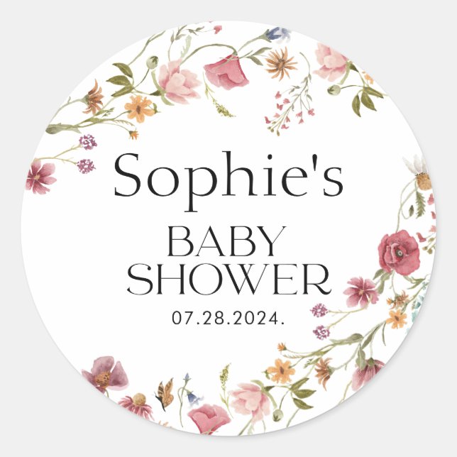 Baby Shower Floral Classic Round Sticker (Front)