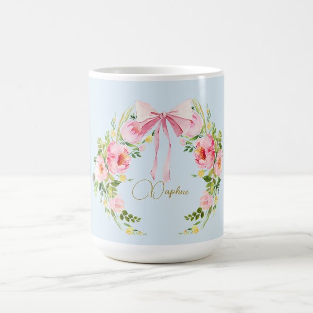Baby Shower Floral Crest Regency Bow Pink Blue  Coffee Mug (Center)