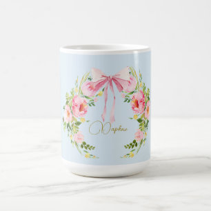 Baby Shower Floral Crest Regency Bow Pink Blue  Coffee Mug