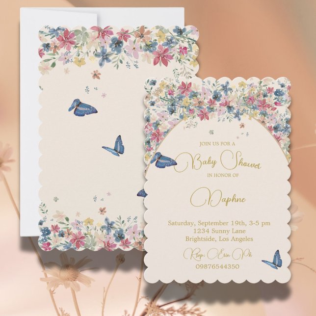 Baby Shower Floral Field Elegant Modern Gold Invitation (Creator Uploaded)