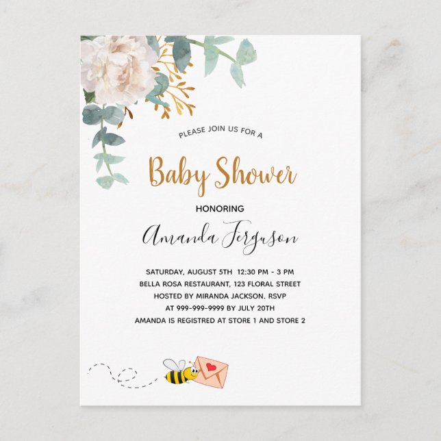 Baby Shower floral greenery white cute mum to bee Postcard (Front)