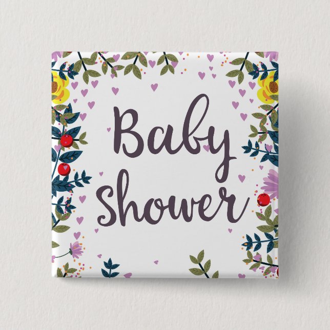 Baby Shower Floral Invite 15 Cm Square Badge (Front)