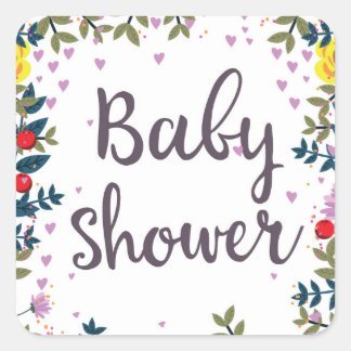 Baby Shower Floral Invite Square Sticker