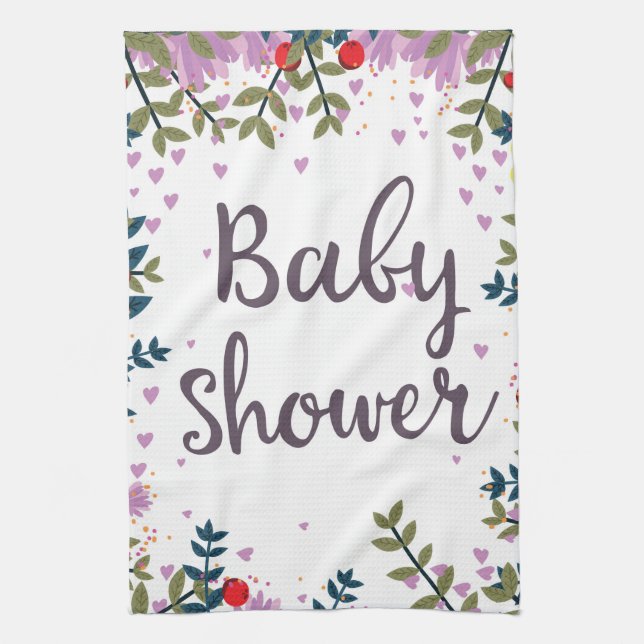 Baby Shower Floral Invite Tea Towel (Vertical)