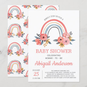Baby Shower Floral Modern Elegant Rainbow Invitation
