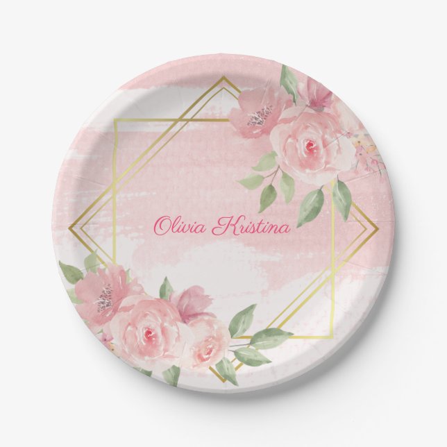 Baby Shower Floral Personalised Paper Plate (Front)