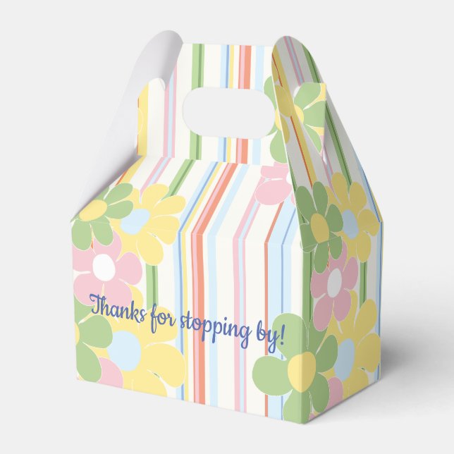 Baby Shower Floral Picnic Stripes Gable Favour Box (Front Side)