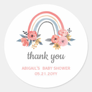 Baby Shower Floral Rainbow Thank You Favour Classic Round Sticker