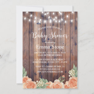Baby Shower Floral Rustic Wood String Lights Invitation