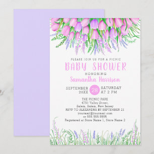 Baby Shower Floral Spring Lavender Tulips Picnic Invitation