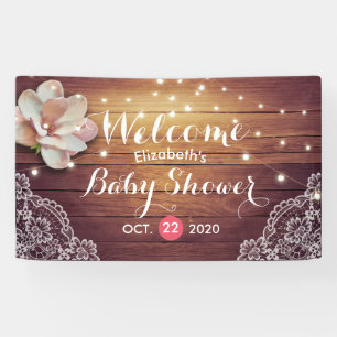 Baby Shower Floral String Lights Rustic Wood Lace Banner