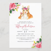 Baby Shower Floral Sweet Mum And Baby Cat