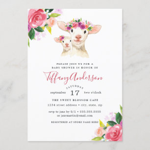 Baby Shower Floral Sweet Mum And Baby Lamb Invitation