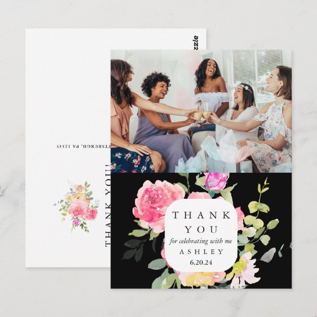 Baby Shower Floral Thank You Photo Postcard (Front/Back)