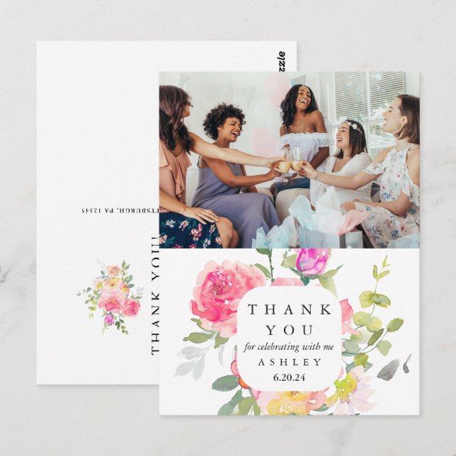 Baby Shower Floral Thank You Photo Postcard (Front/Back)
