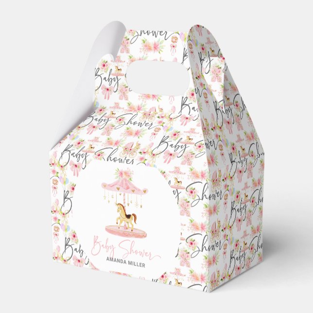 Baby Shower floral typography Pony Carousel  Favour Box (Front Side)
