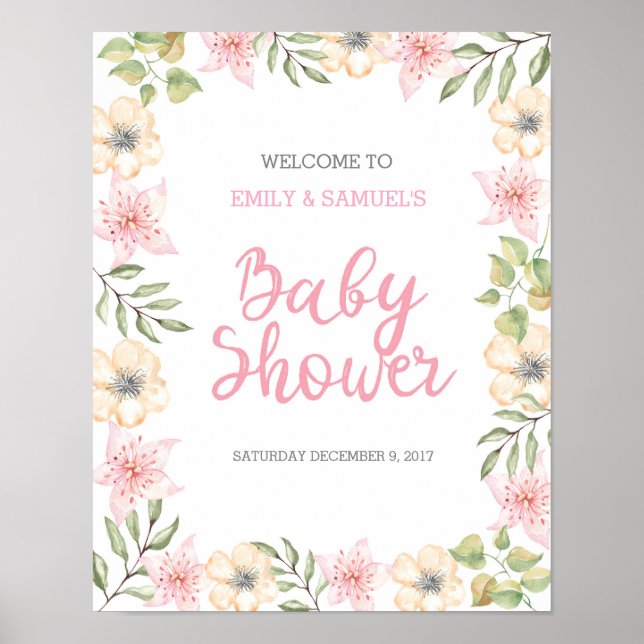 Baby Shower floral Welcome Sign (Front)