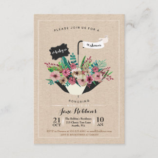 Baby Shower Flower Umbrella Simple Design Invite