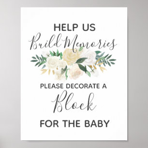Baby Shower Flowers Build a Block Activity Sign
