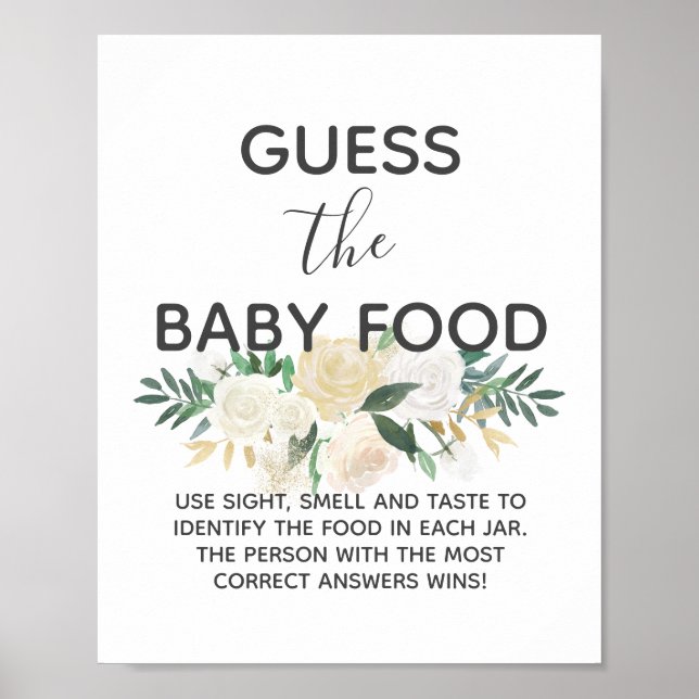 Baby Shower Flowers Guess Baby Food Game Sign (Front)