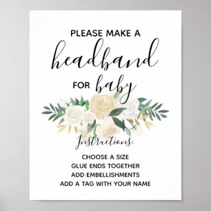 Baby Shower Flowers Headband Station Activity Poster