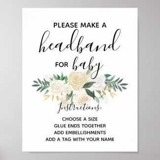 Baby Shower Flowers Headband Station Activity Poster