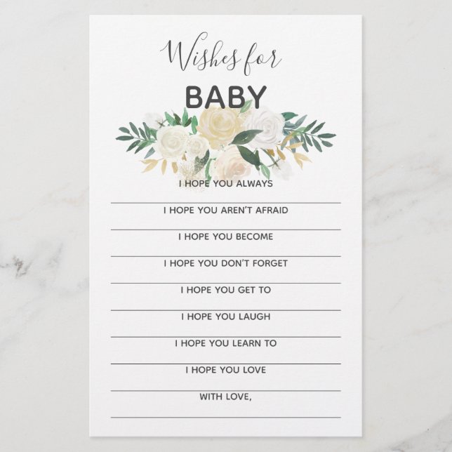 Baby Shower Flowers Keepsake - Wishes for Baby (Front)