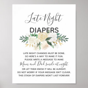 Baby Shower Flowers Late Night Diapers Sign