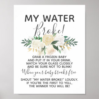 Baby Shower Flowers My Water Broke Game Sign