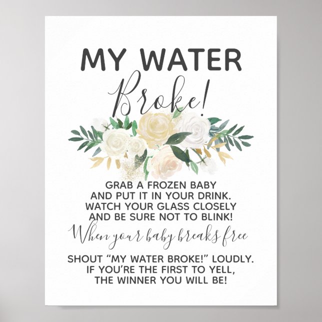 Baby Shower Flowers My Water Broke Game Sign (Front)