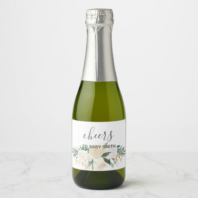 Baby Shower Flowers Sparkling Wine Label (Front)
