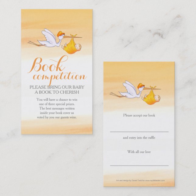 Baby shower flying stork book competition cards (Front/Back)