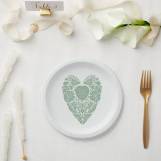 Baby shower folk flower heart garden Paper Plate