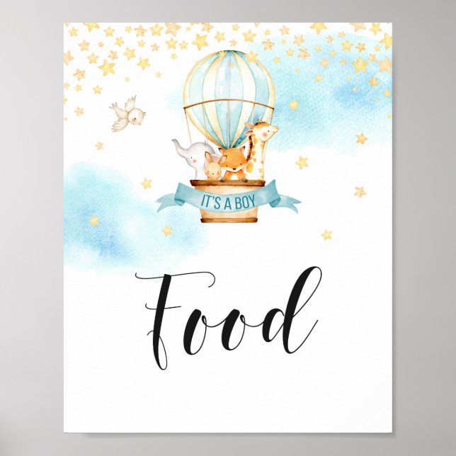 Baby Shower food sign hot air balloon animals (Front)