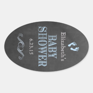 Baby Shower Footprints Guest Favour Blue Oval Sticker