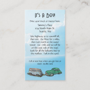 Baby shower for a boy, van and sedan enclosure card