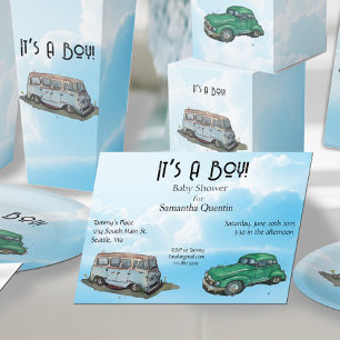Baby shower for a boy, van and sedan invitation