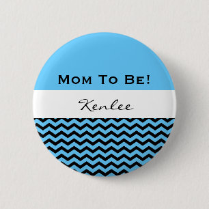 Baby Shower for Boy Blue and Black Chevrons V04 6 Cm Round Badge