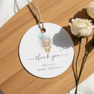 Baby Shower for Boy Blue Balloon, Teddy Bear & Bow Favour Tags