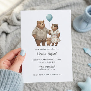 Baby Shower for Boy Blue Balloon, Teddy Bear Invitation