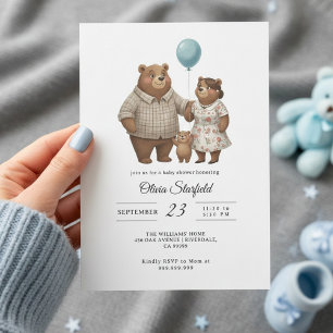 Baby Shower for Boy Blue Balloon, Teddy Bear Invitation