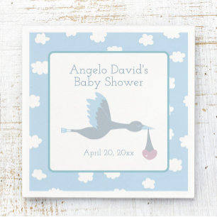 Baby Shower for Boy Stork with Blue Sky and Clouds Napkin