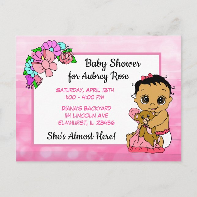 Baby Shower for Girl, Pink Bow Ethnic Baby Postcard (Front)