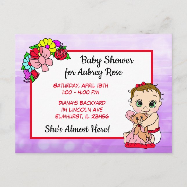 Baby Shower for Girl, Red Bow Baby Postcard (Front)