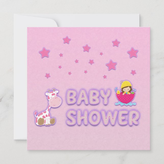 Baby Shower for Girl Stars and Giraffe Invitation (Front)