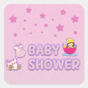 Baby Shower for Girl Stars and Giraffe  Square Sticker