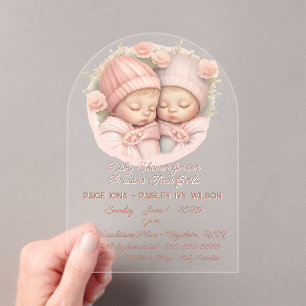 Baby Shower for Precious Twin Girl Babies Acrylic Invitations